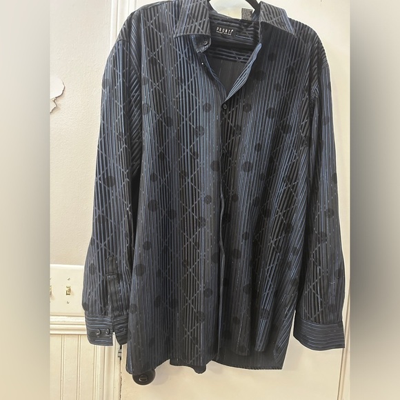 Pronti Collection by Phita Men’s XXL Blue Black Shiny Disco Party Shirt - Picture 8 of 12
